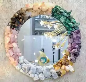 Agate Gemstone Mirror, Wall Decorative Mirror, Luxury Gemstone Wall Mirror Decor - Picture 1 of 5