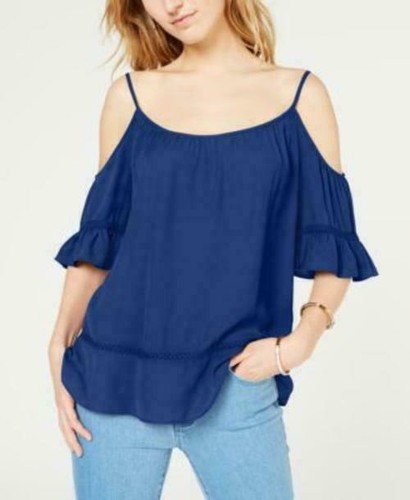 Camicia Michael Kors spalle fredde pizzo orlo top XS svolazzante manica volant nuova con etichette $88