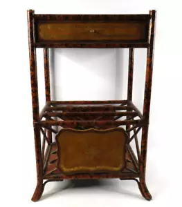 Maitland-Smith Faux Tortoise Bamboo & Leather Side Table Magazine Rack 18x14x29 - Picture 1 of 15