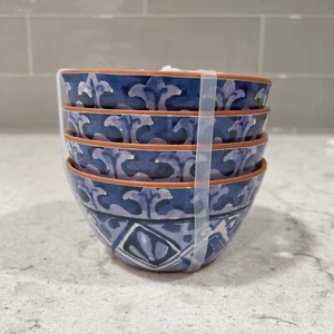 SET 4 Tommy Bahama Melamine BLUE MEDALLION Tile Terracotta Small Tidbit Bowls - Picture 1 of 4