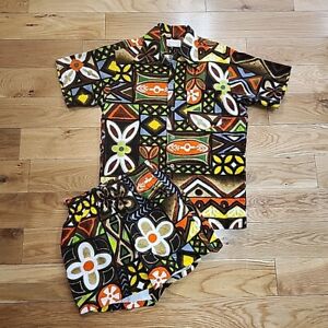 Vintage 1970's Pamare Tahiti Hawaiian Floral Shirt & Shorts Set Rare