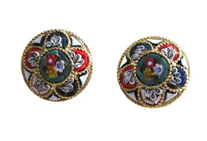 ITALIAN FLORENTINE MICRO MOSAIC CLIP EARRINGS - Picture 1 of 4