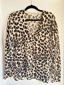 Equipment Cashmere Oversized Leopard Pullover Damen Medium V-Ausschnitt weiß braun - Bild 1 von 5