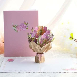 Handmade 3D Pop Up Card Pink Carnations 20cm h x 15cm w - Picture 1 of 1