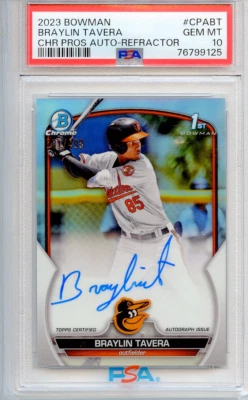 2023 Bowman 1st Chrome Braylin Tavera Refractor Auto /499 PSA 10 💎 - Image 1 of 2