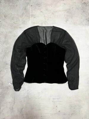 Blusa Top Laura Ashley Vintage Terciopelo Transparente Mangas Largas Talla US 10 Foto 1 de 4