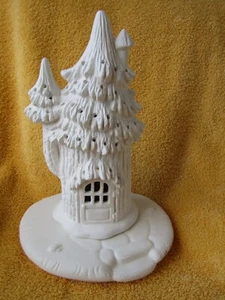 UNPAINTED CERAMIC BISQUE- WINTER COTTAGE/BASE/PINLIGHTS (2) - Picture 1 of 2