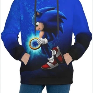 SONIC HEDGEHOG Size M Unisex Kids Blue Long-sleeve Pullover Hoodie  - Picture 1 of 6