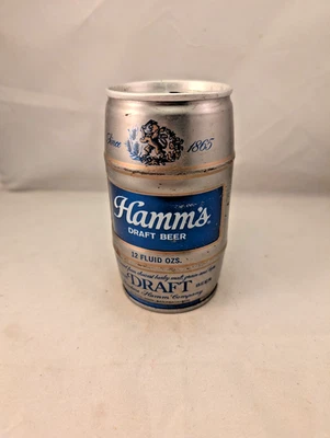 barrel shaped pull top juice top Hamms Draft Beer Georgia Tax stamp beer can - Image 1 of 4