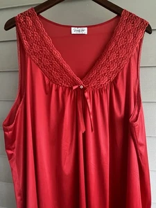 Camisón vintage tocador rojo satinado cuello en V ribete de encaje para mujer talla 2XL EE. UU. años 80 90 - Imagen 1 de 13