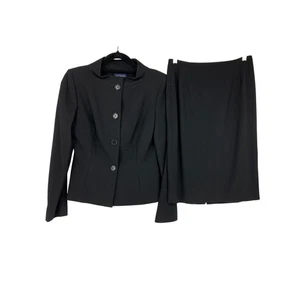 Vintage Ann Taylor 2-Teiler Blazer Bleistiftrock Anzug Damen Gr. 2 schwarz 100% Wolle  - Bild 1 von 9