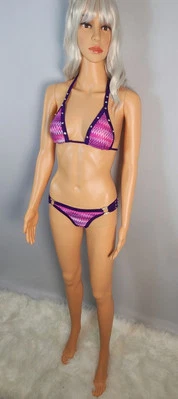 Sexy Conjunto de Bikini Púrpura Estrás - Micro Traje de Baño Brasileño con Tiras Foto 1 de 4