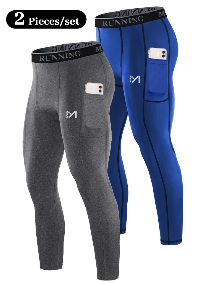 2 Pack Men's Compression Pants Baselayer Running Tights Leggings for Sports Gym - Image 1 of 4