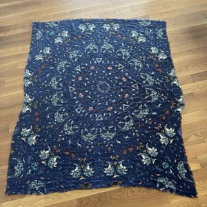 Hinge Bird & Deer Floral Mandala Fringe Wrap – One Size Navy Boho Blanket Scarf - Picture 1 of 8