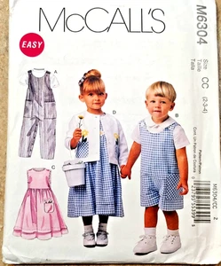 McCall's M6304 Toddlers' Rompers, Dress, Jacket, Shirt, Boys Girls size 2,3,4 - Picture 1 of 9