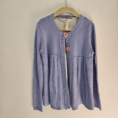 Periwinkle Matilda Jane Sz 8 Sweater Cardigan Button Cable Knit Rose Floral - Image 1 of 4