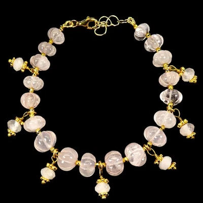 Pulsera de plata de ley 925 redonda de cuarzo rosa de 9 mm joyas de piedras preciosas naturales 7,5 Foto 1 de 4