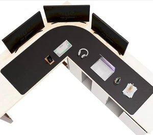 Tappetino da scrivania angolare a forma di L, in pelle PU, Workstation & Gaming - Foto 1 di 6
