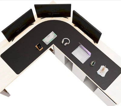 Tappetino da scrivania angolare a forma di L, in pelle PU, Workstation & Gaming - Immagine 1 di 4