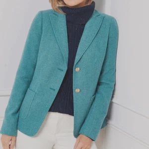 NWOT Talbots Classic Shetland Blazer Size 16 Teal Preppy Herringbone Wool Blend - Picture 1 of 9