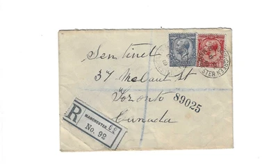 GREAT BRITAIN 1919 Registered Cover sent from Manchester (Barnes Green) to Canad - Image 1 of 2