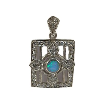 Красивый винтажный подлинный огонь опал и цирконий драгоценный камень 925 пробы подвеска  - Изображение 1 из 4