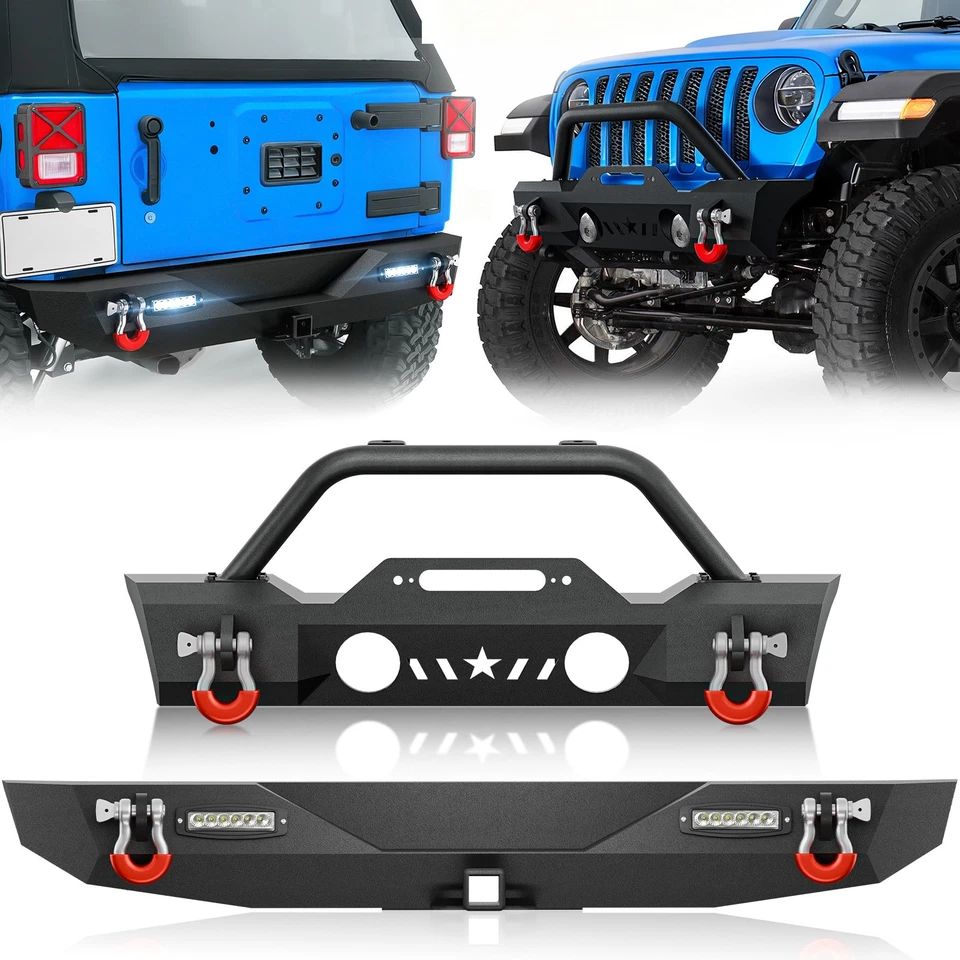 Front /Rear Bumper for 2007-2018 Jeep Wrangler JK JKU Unlimited w/ LED Lights Foto 1 de 4