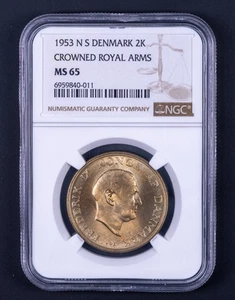 Dinamarca 1954 N S 2 coronas NGC MS65 armas reales coronadas RB011 - Imagen 1 de 2