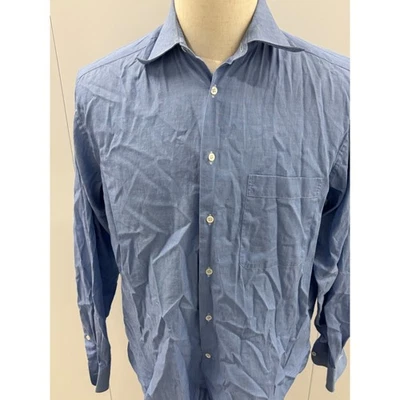 Camisa de Vestir Giorgio Armani Le Collezioni Para Hombres Azul Texturizada Hecha en Italia Talla L Foto 1 de 4