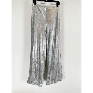 Lovers + Friends Silver Sequin Dress Pants Flare Leg High Waisted Celine $188 M - Picture 1 of 9