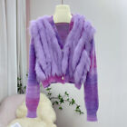 Lady Knitted Cardigan Fur Jacket Real Fur Trim Fashion Elegant Short Coat