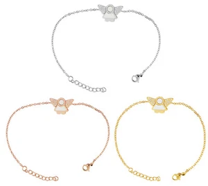 Edelstahl Armband Armkette Engel Perlmutt 17cm - 20cm Ankerkette Zirkonia Strass - Bild 1 von 13