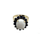 Solid 14k Yellow Gold Opal Cabochon & Blue Topaz Ring Size 5.5