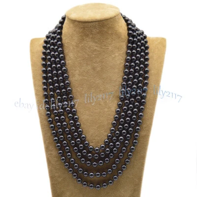 Collar de cuentas redondas de piedras preciosas de ónix ágata negra natural de 5 filas de 20-24 pulgadas 6 mm 8 mm Foto 1 de 4