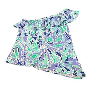 Lilly Pulitzer blau lila schulterfreie Bluse Rüschenborte Größe Large - Bild 1 von 7