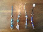 LOT OF 4 ONE-OF-A-KIND HANDMADE ZIPPER PULL OR CELL PHONE BLING