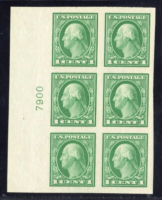 1916 US SC 481 Washington Imperf Left Plate Block of 6 #7900 Imperf MNH XF/Sup - Image 1 of 3