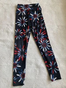 Luloroe Tween Leggings Black Red And Blue With Floral Design - Picture 1 of 8