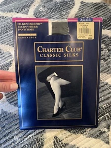 Charter Club Classic Silks B Jet Black Control Top Sheer Pantyhose Sandaltoe  - Picture 1 of 7