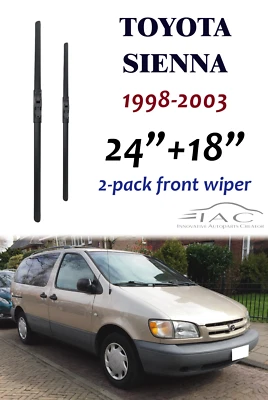 适用于丰田 Sienna 1998 - 2003 24 英寸 + 18 英寸前挡风玻璃刮片 2 包 — 第 1/2 张图片