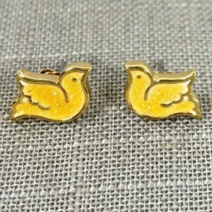 Avon 'Shimmering Dove' Vintage 1988 Gold Tone Earrings Pierced Yellow Enamel - Picture 1 of 9