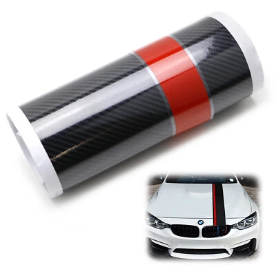 7-Inch Width Gloss Black 5D Carbon Fiber w/Red Rally Stripe Vinyl Graphics Decal - Image 1 of 4