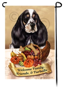 Thanksgiving Garden Flag - Tri Parti Cocker Spaniel 044G - Picture 1 of 1