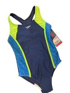 SPEEDO | NWT Navy Racerback Sport Splice 1Pc Swimsuit Train Swim Team Size M 10 - Picture 1 of 8