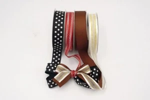 Valentines Day SALE! 5/8" 5/8"& 3/8 x 25YD + 1/2" 20YD Dotted & Brown Ribbon Set - Picture 1 of 4