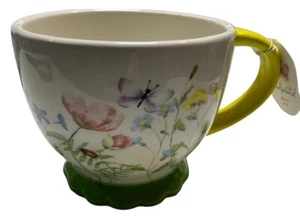 NWT Sunday Morning BIG Floral Butterfly Dragon Fly Pastel Colorful Coffee Mug - Picture 1 of 13
