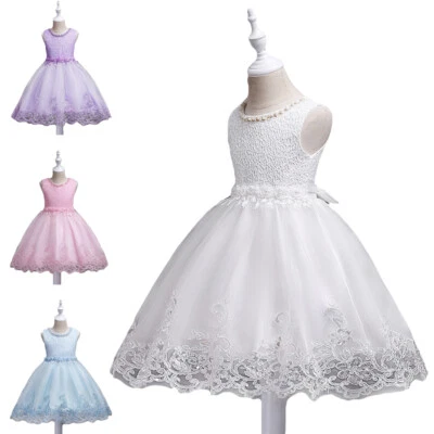 Niñas Vestido de Princesa Niños Flor Cumpleaños Lazo Dama de honor Boda Vestidos de Tul Foto 1 de 4