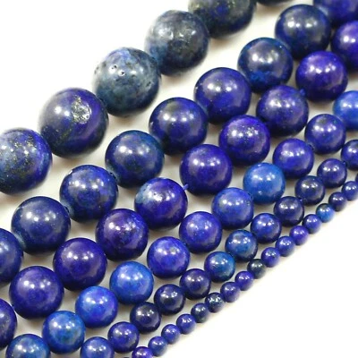Gemstone Blue Lapis Lazuli Round Loose Beads 15" strand  4mm 6mm 8mm 10mm 12 14 - Image 1 of 4