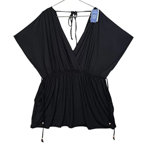 H&M Swimsuit Coverup Size XL/XXL Black Pullover Ties at the neck Drawstring NWT - Picture 1 of 6