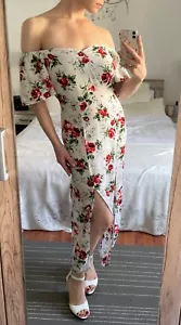 Sommerkleid Topshop Gr. 34 XS bardot Kleid rosen floral schlitz Schulterfrei - Bild 1 von 18
